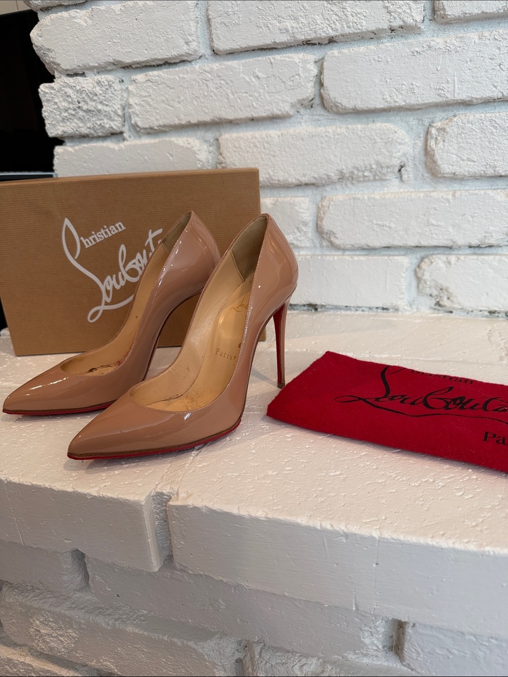 Christian Louboutin Nude Patent Pigalle Follies 100 Heels in size 36